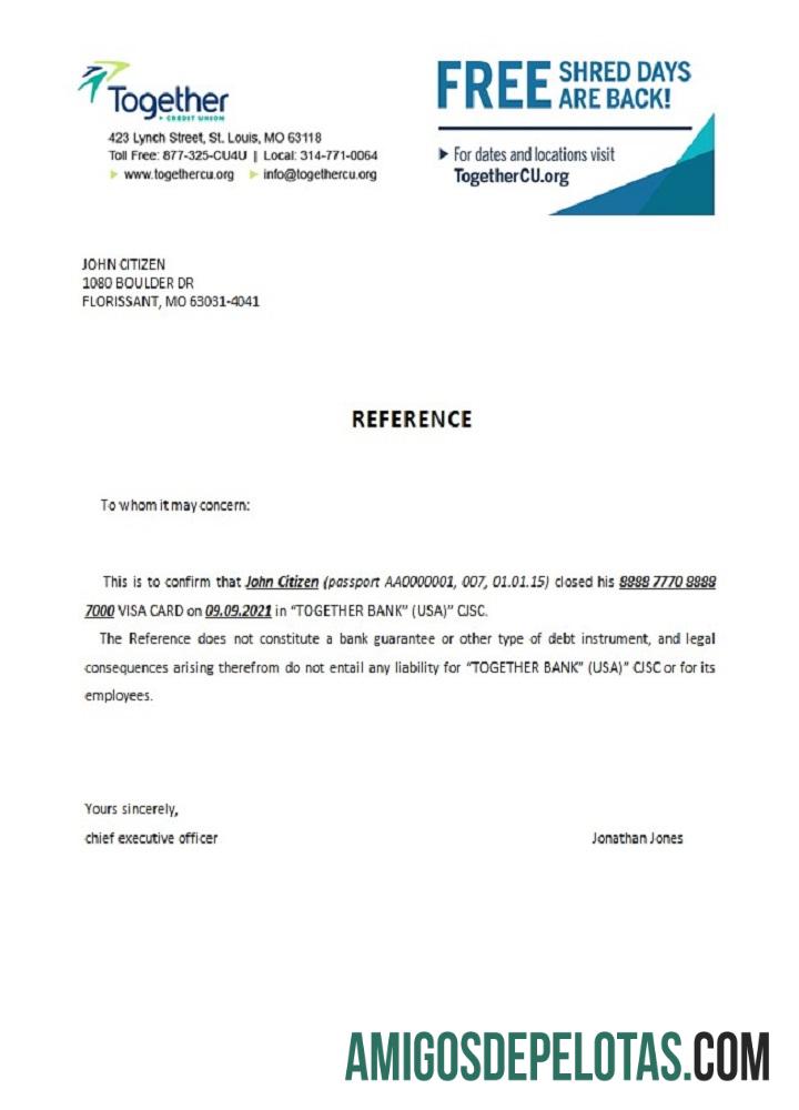 Referência de fechamento do USA Together baixar para verificação